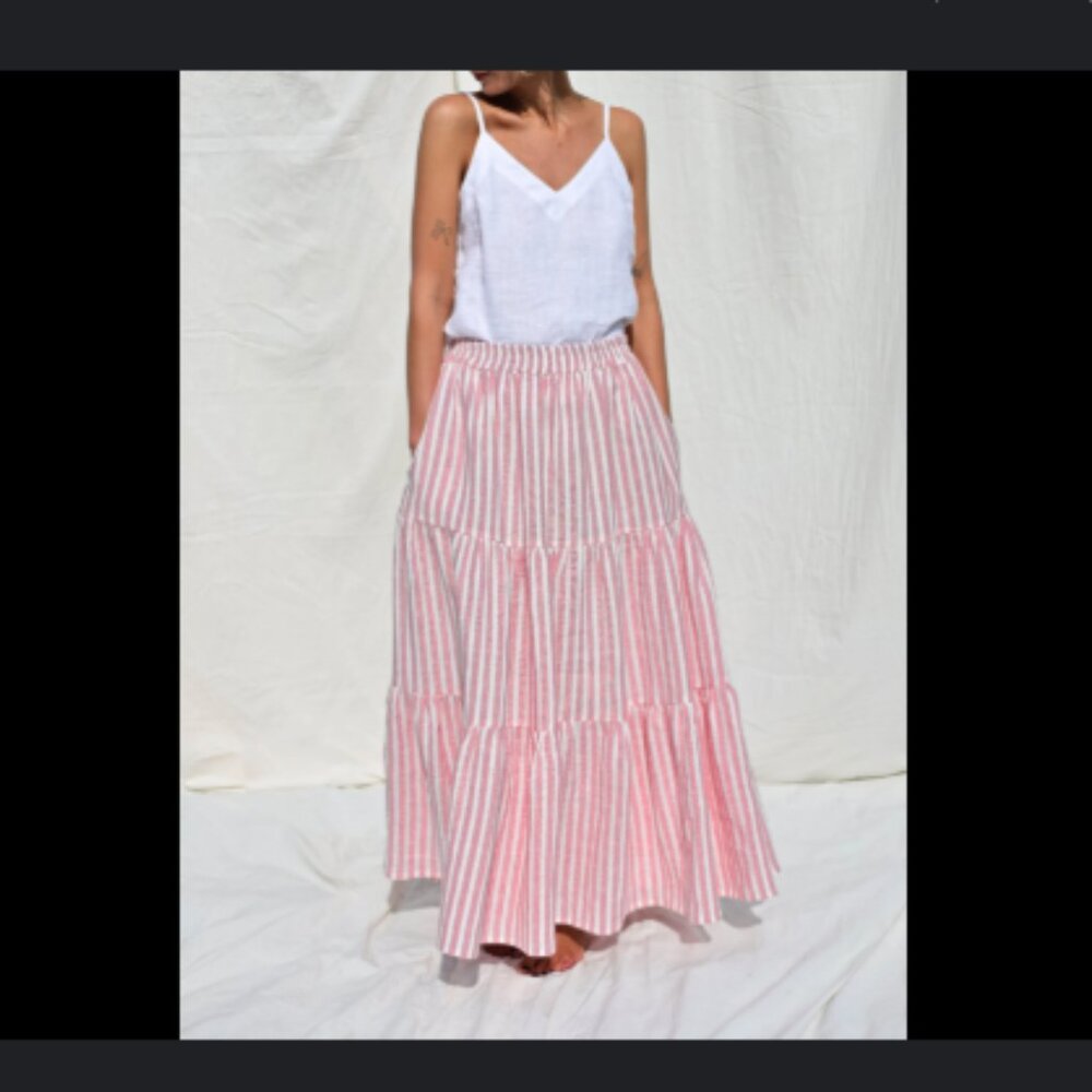 Brand New Salty Lemon Striped Tiered Skirt